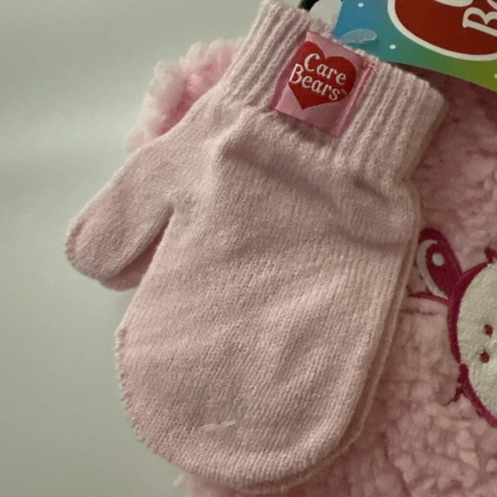Care Bears Toddler Girls Pink Fuzzy Hat and Mittens Set Beanie CWA25 NEW